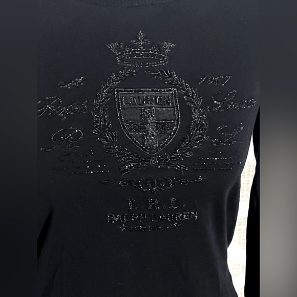 BLACK CREST SPARKLY RALPH LAUREN SHIRT XS Y2K RETRO VINTAGE - Picture 4 of 7